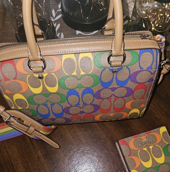 Coach Rowan Satchel Bag and Wallet ln Rainbow Signature Canvas - Picture 5 of 16